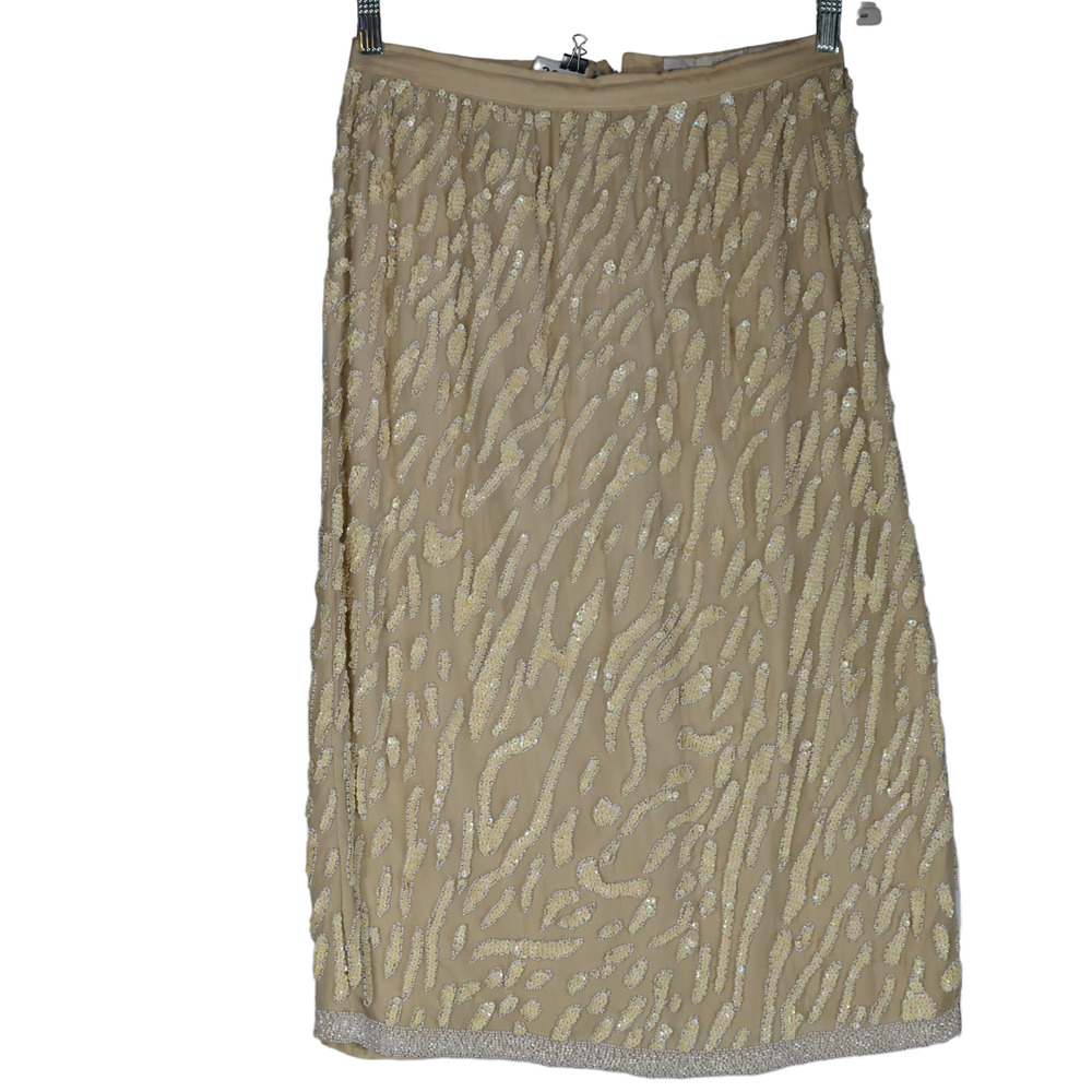 Vintage Oleg Cassini Embellished Skirt Womens 12 100% Silk Lined Sequins Beaded